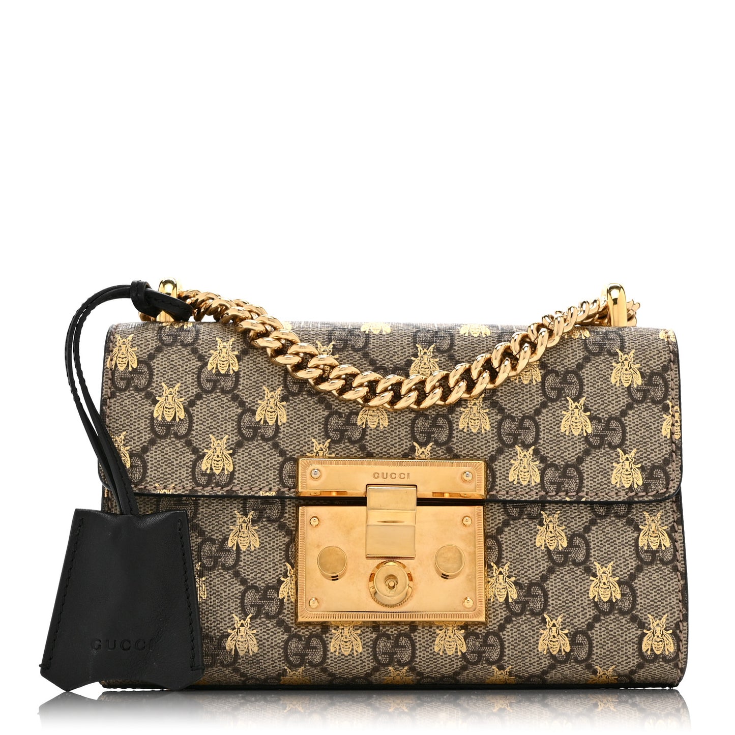 GG Supreme Monogram Bees Small Padlock Shoulder Bag Black
