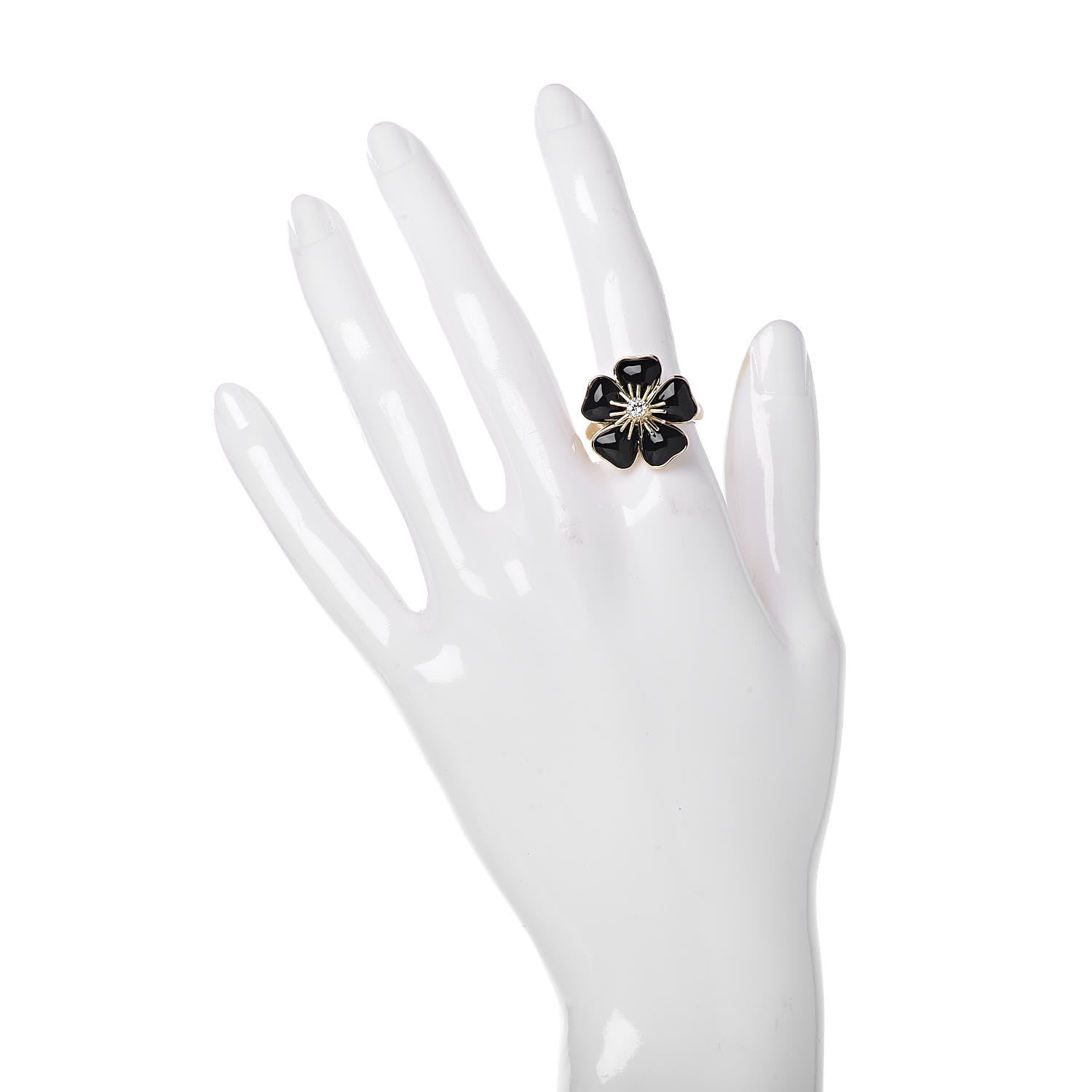 Van Cleef & Arpels 18K Yellow Gold Diamond Black Onyx Nerval Ring 53 6.25 2 of 7