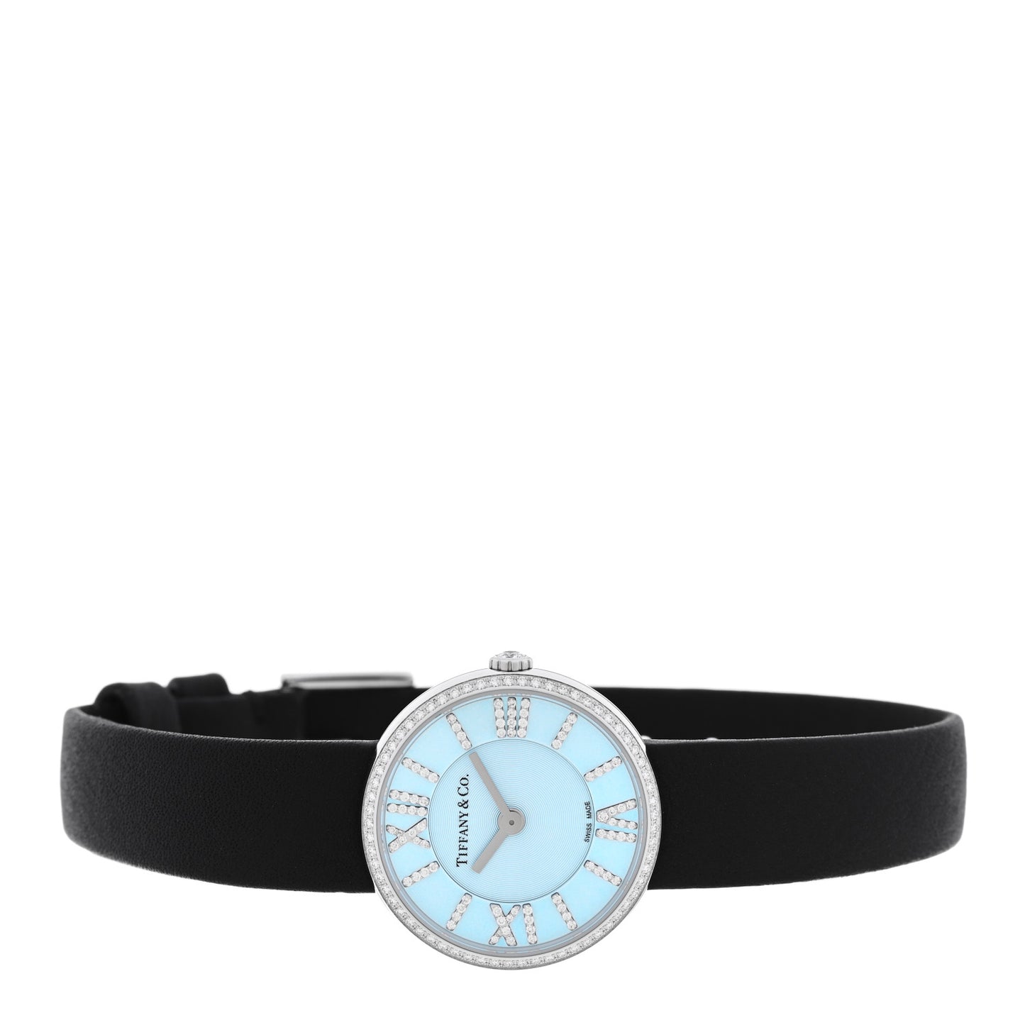 Stainless Steel Calfskin Diamond Bezel 24mm Atlas 2-Hand Quartz Watch Tiffany Blue