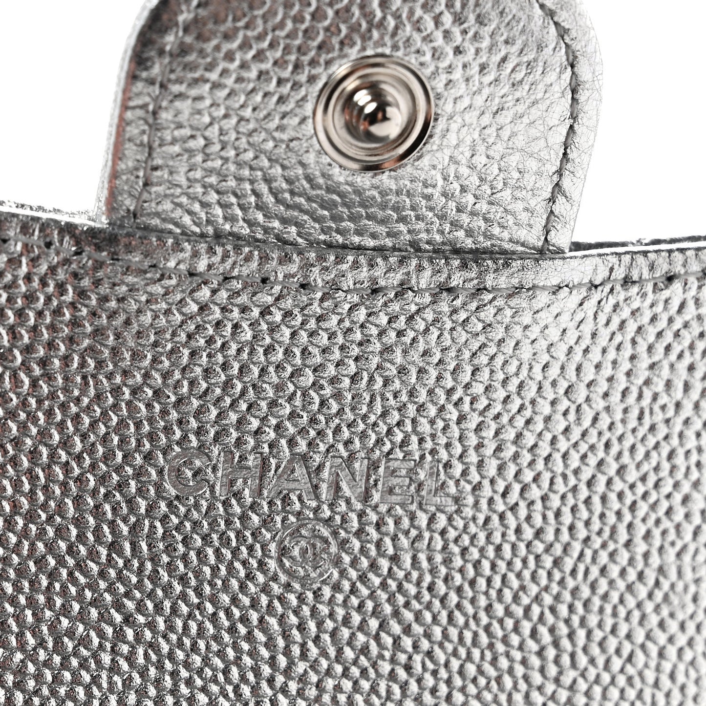 Glittered Metallic Caviar Quilted Flap Card Holder Wallet Silver