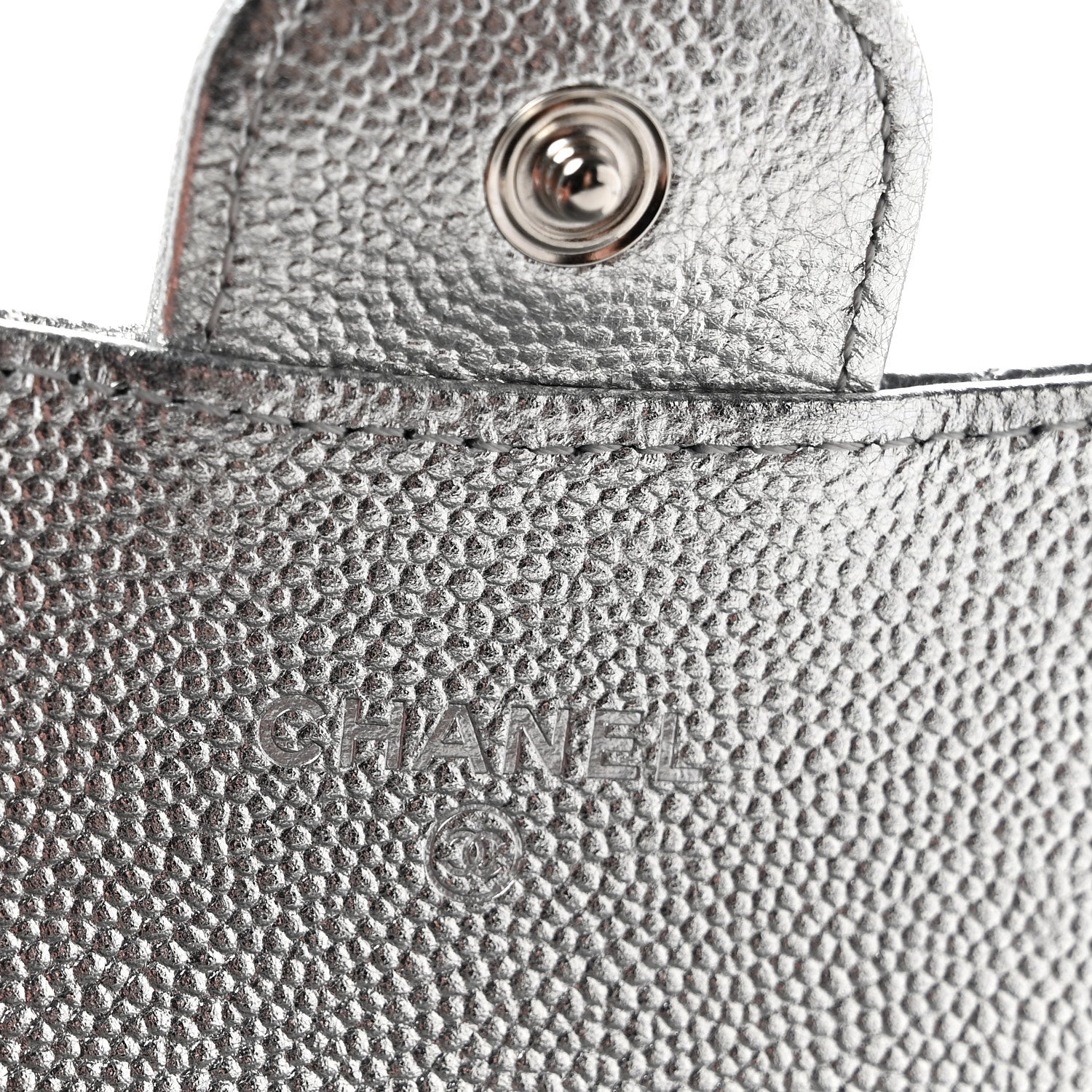 Chanel Glittered Metallic Caviar Quilted Flap Card Holder Wallet Silver 6 of 9