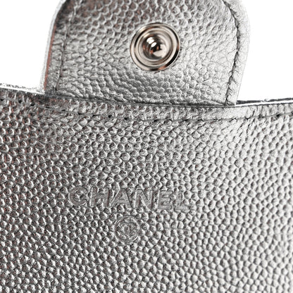 Chanel Glittered Metallic Caviar Quilted Flap Card Holder Wallet Silver 6 of 9