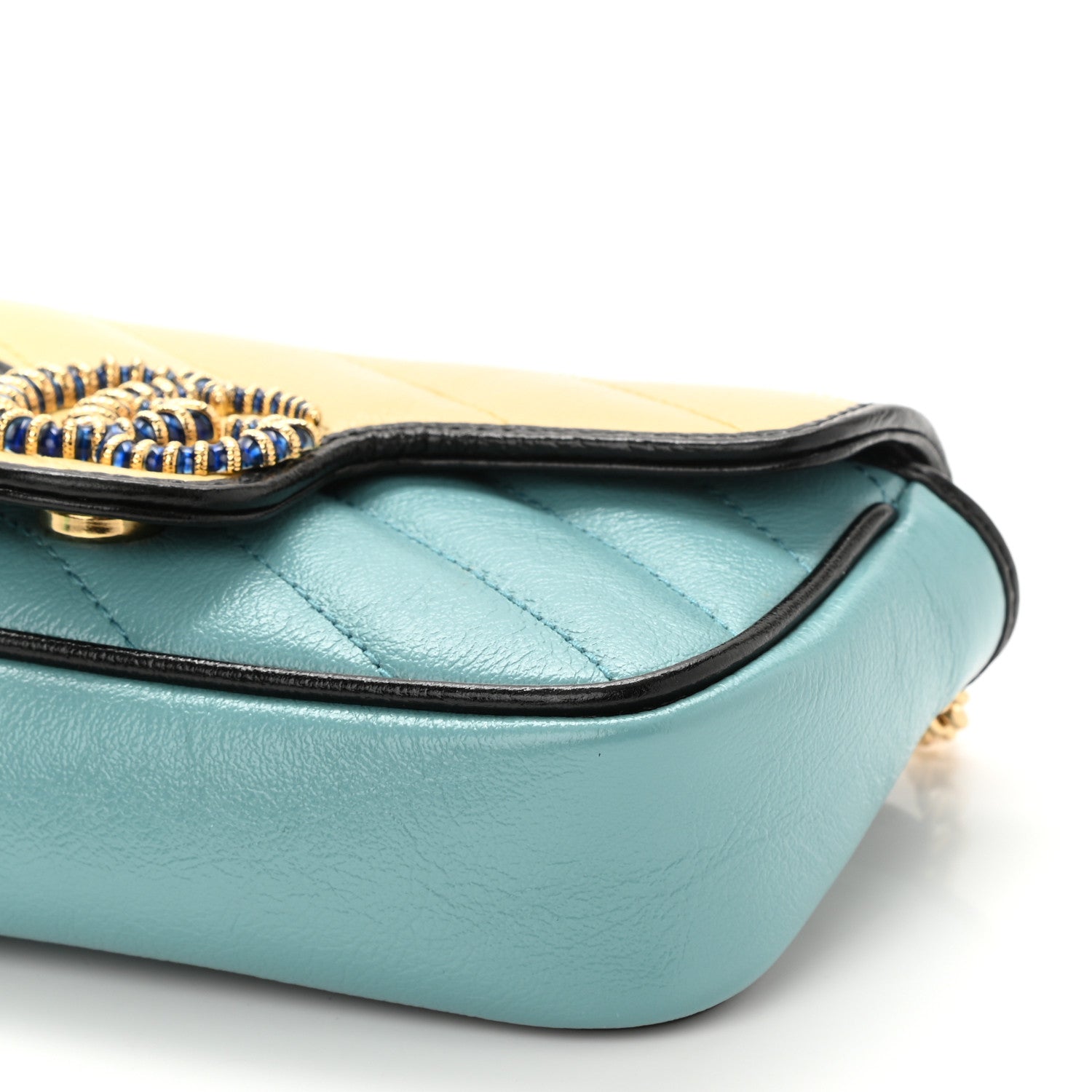 Gucci Azalea Calfskin Enamel Matelasse Diagonal Super Mini Torchon GG Marmont Shoulder Bag Butter Dusty Azure Black Electric Blue 10 of 10