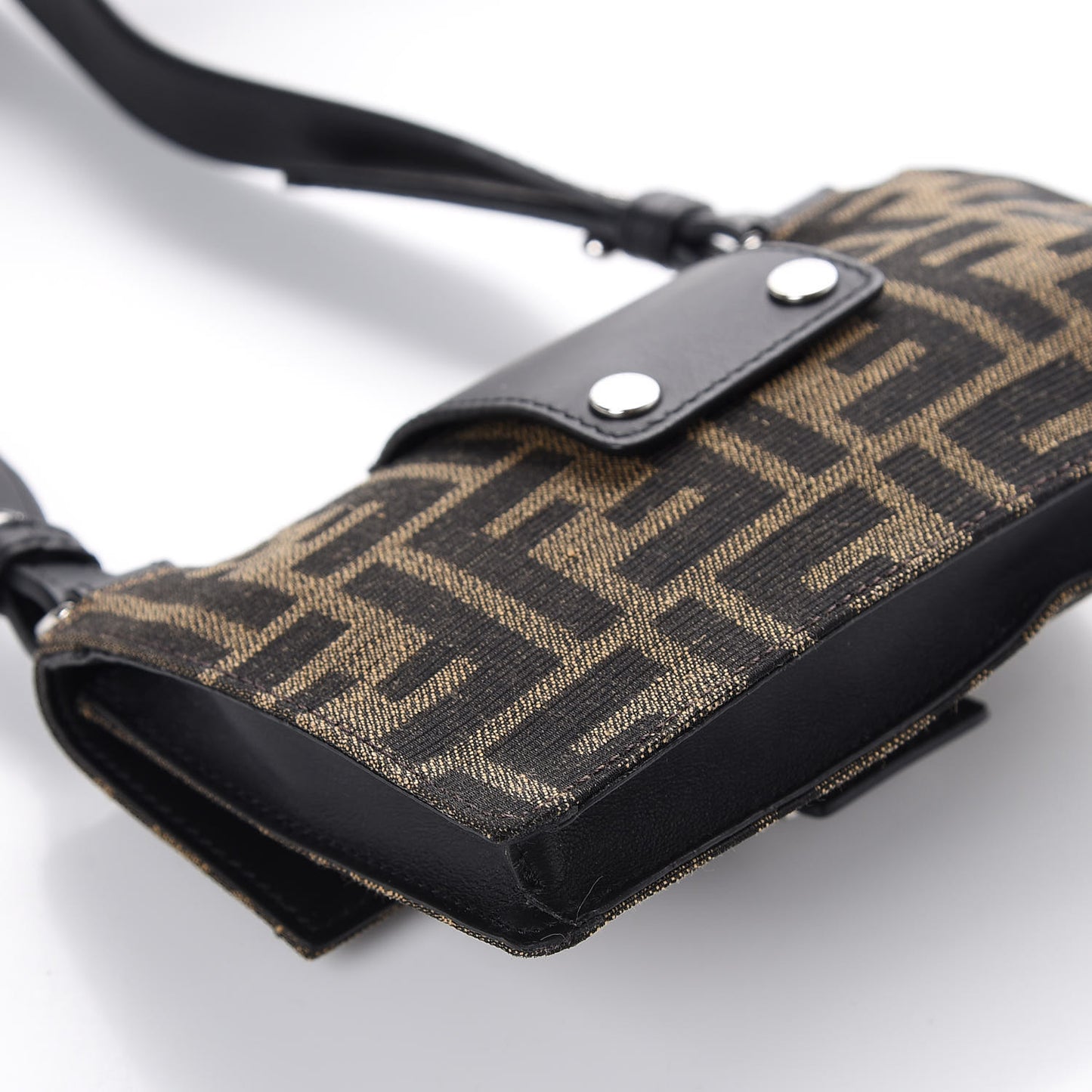 Recycled Fabric Jacquard Vitello Grace FF 1974 Baguette Belt Pouch Tobacco Moro Black