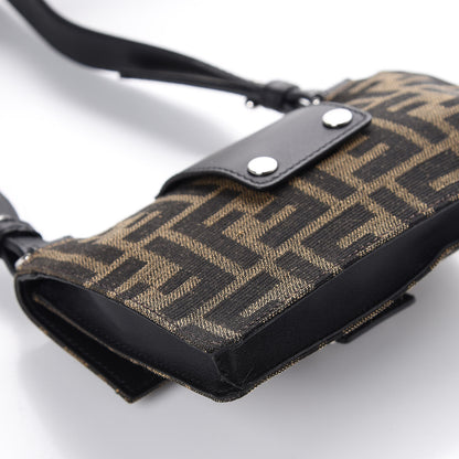 Fendi Recycled Fabric Jacquard Vitello Grace FF 1974 Baguette Belt Pouch Tobacco Moro Black 4 of 10