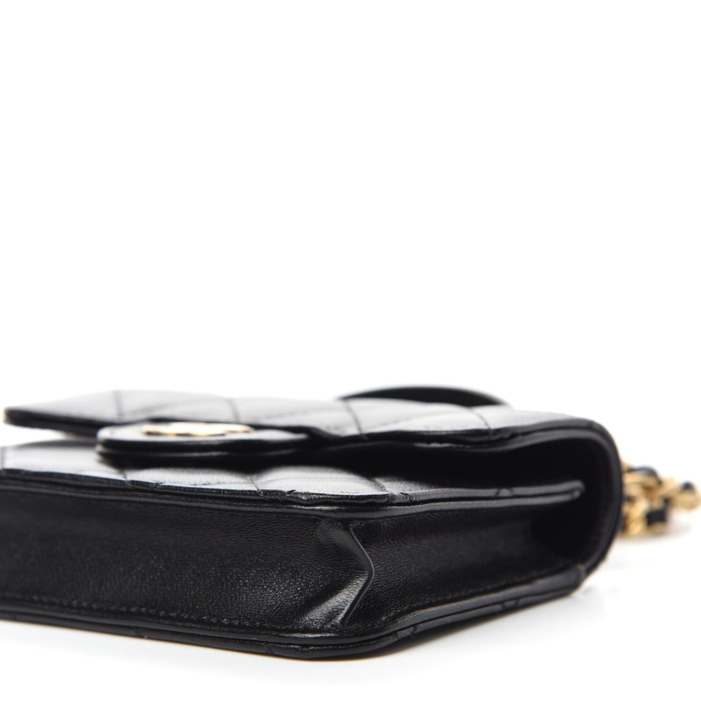 Lambskin Quilted Top Handle Flap Coin Purse With Chain Black