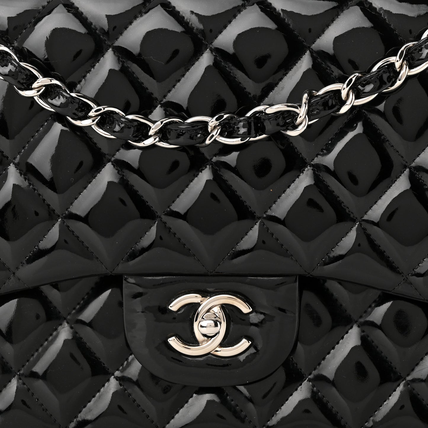 Patent Quilted Jumbo Single Flap Black