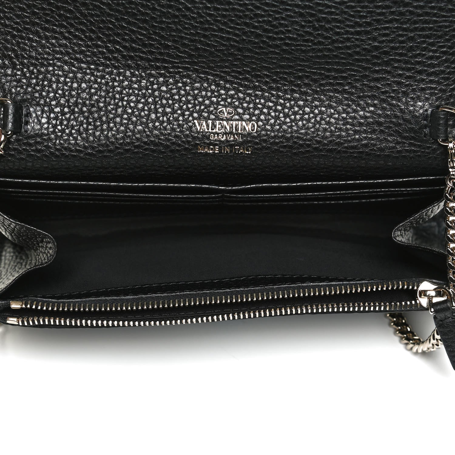 Valentino Garavani Pebbled Calfskin Rockstud Flip Lock Wallet On Chain Black 5 of 14
