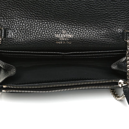 Valentino Garavani Pebbled Calfskin Rockstud Flip Lock Wallet On Chain Black 5 of 14