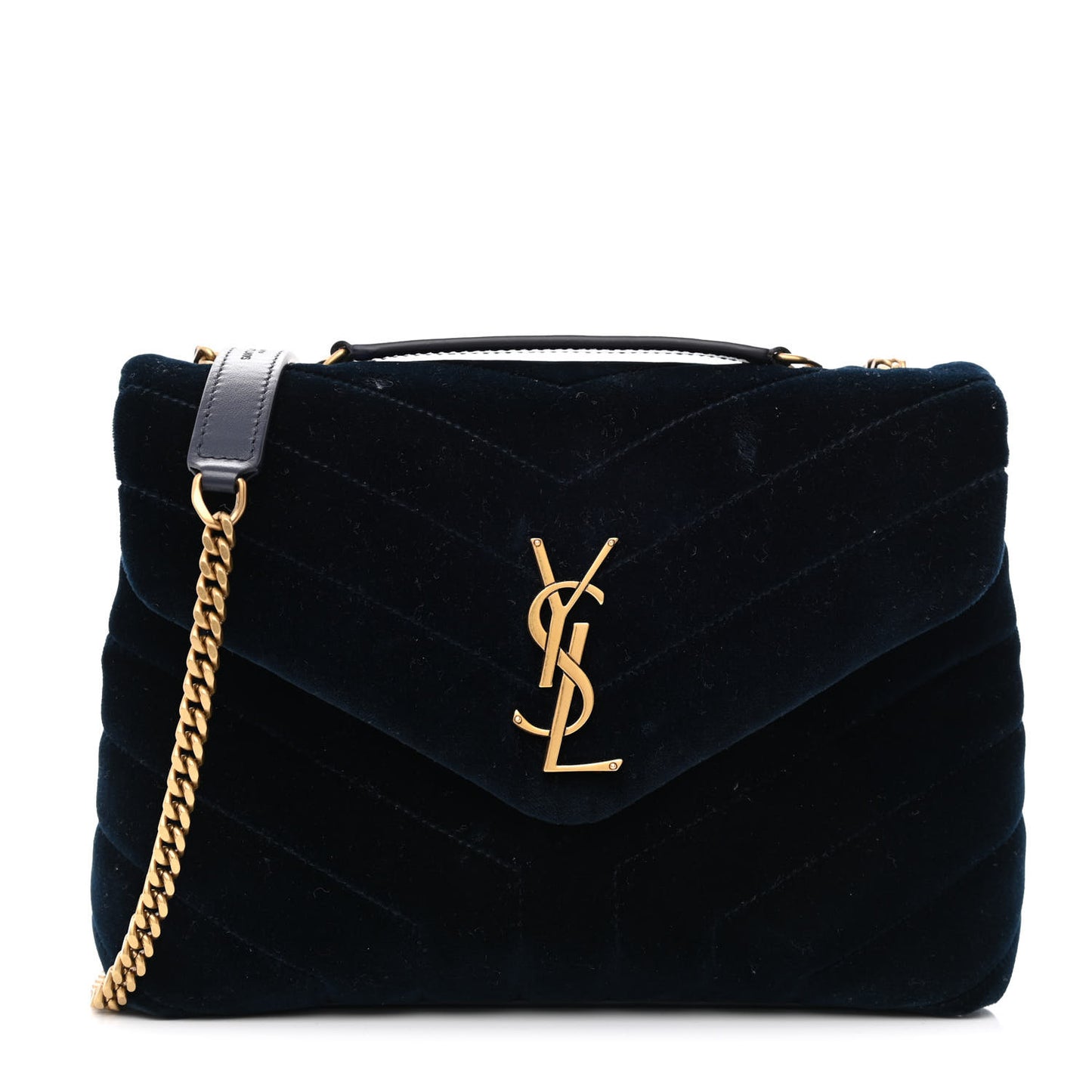 Velvet Y Quilted Monogram Small Loulou Chain Satchel Medium Blue