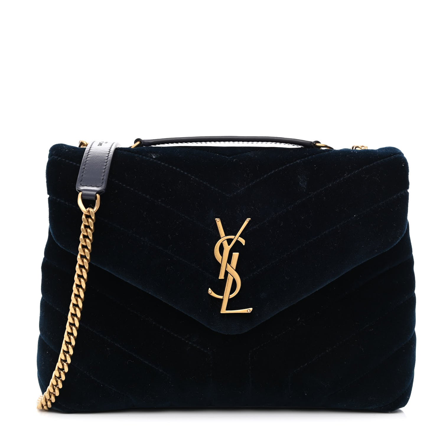 Saint Laurent Velvet Y Quilted Monogram Small Loulou Chain Satchel Medium Blue 1 of 14