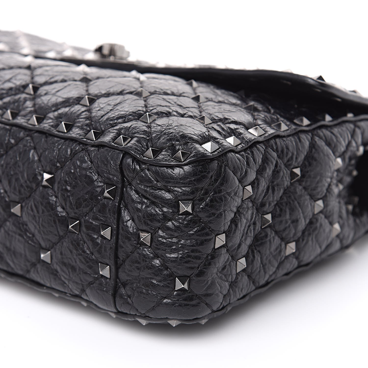 Valentino Garavani Craquele Nappa Medium Rockstud Spike Shoulder Bag Black 8 of 10