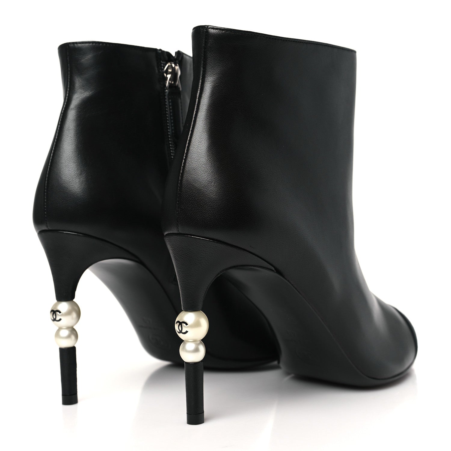 Chanel Lambskin Grosgrain Pearl Ankle Boots 40 Black 5 of 10