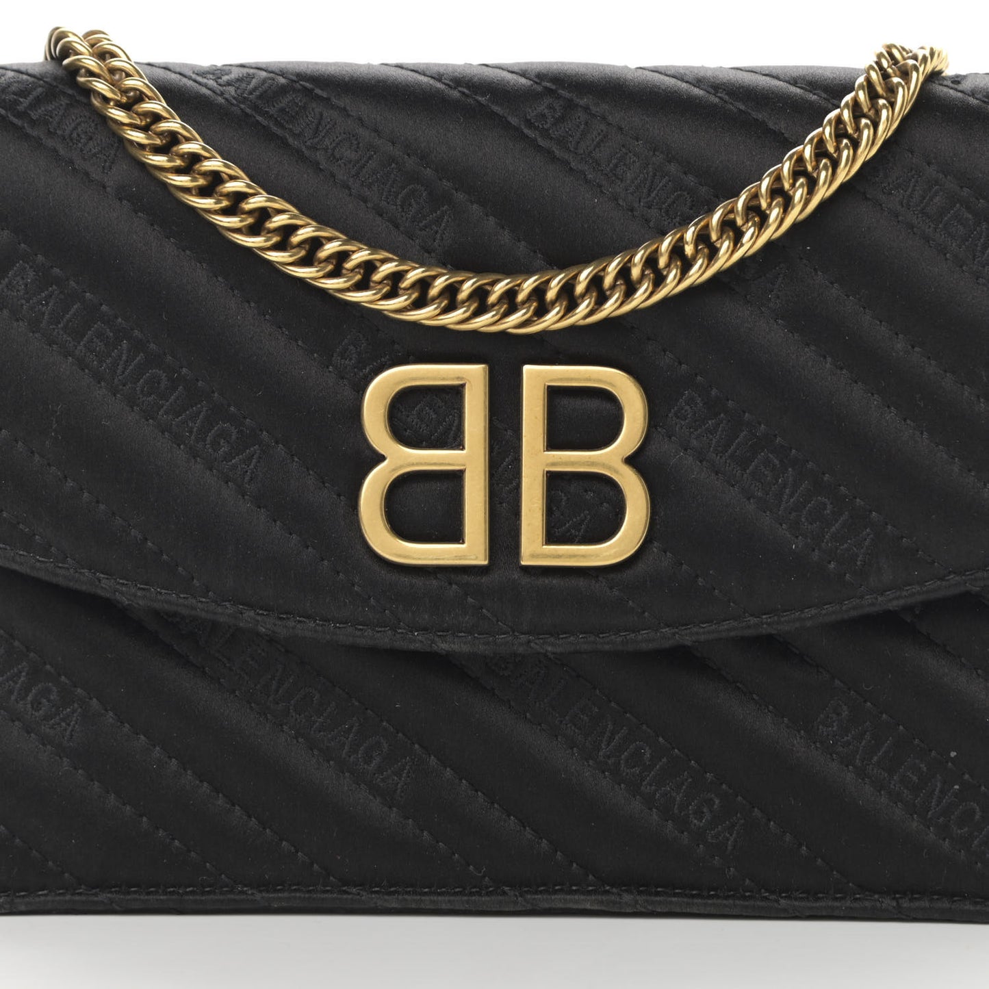 Satin Jacquard Logo Matelasse BB Wallet On Chain Black