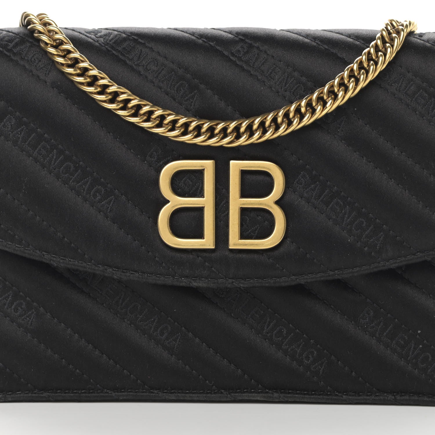 Balenciaga Satin Jacquard Logo Matelasse BB Wallet On Chain Black 8 of 12