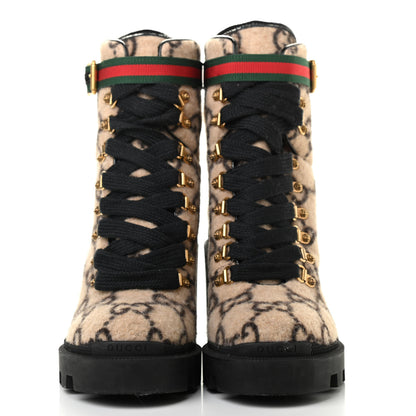 Gucci Covered Wool GG Monogram Womens Lace Up Combat Ankle Boots 38.5 Beige Ebony Black 2 of 11