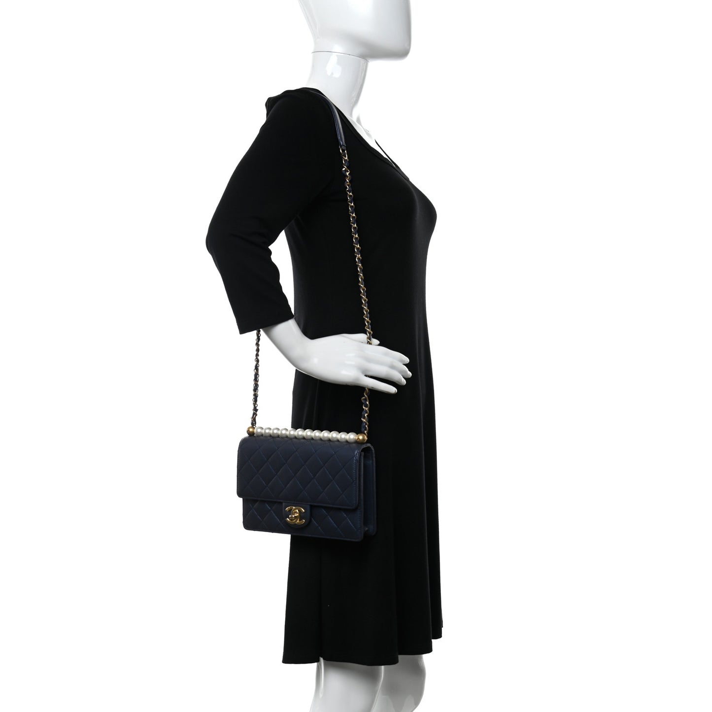 Iridescent Lambskin Quilted Small Chic Pearls Flap Blue