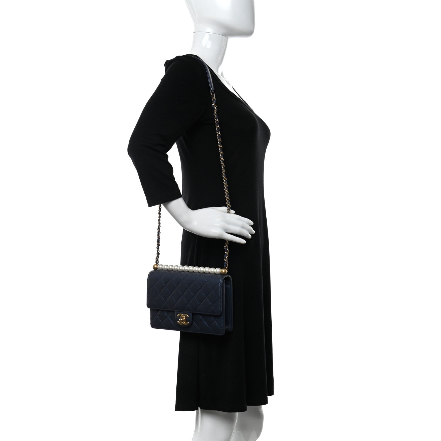 Chanel Iridescent Lambskin Quilted Small Chic Pearls Flap Blue 2 of 10