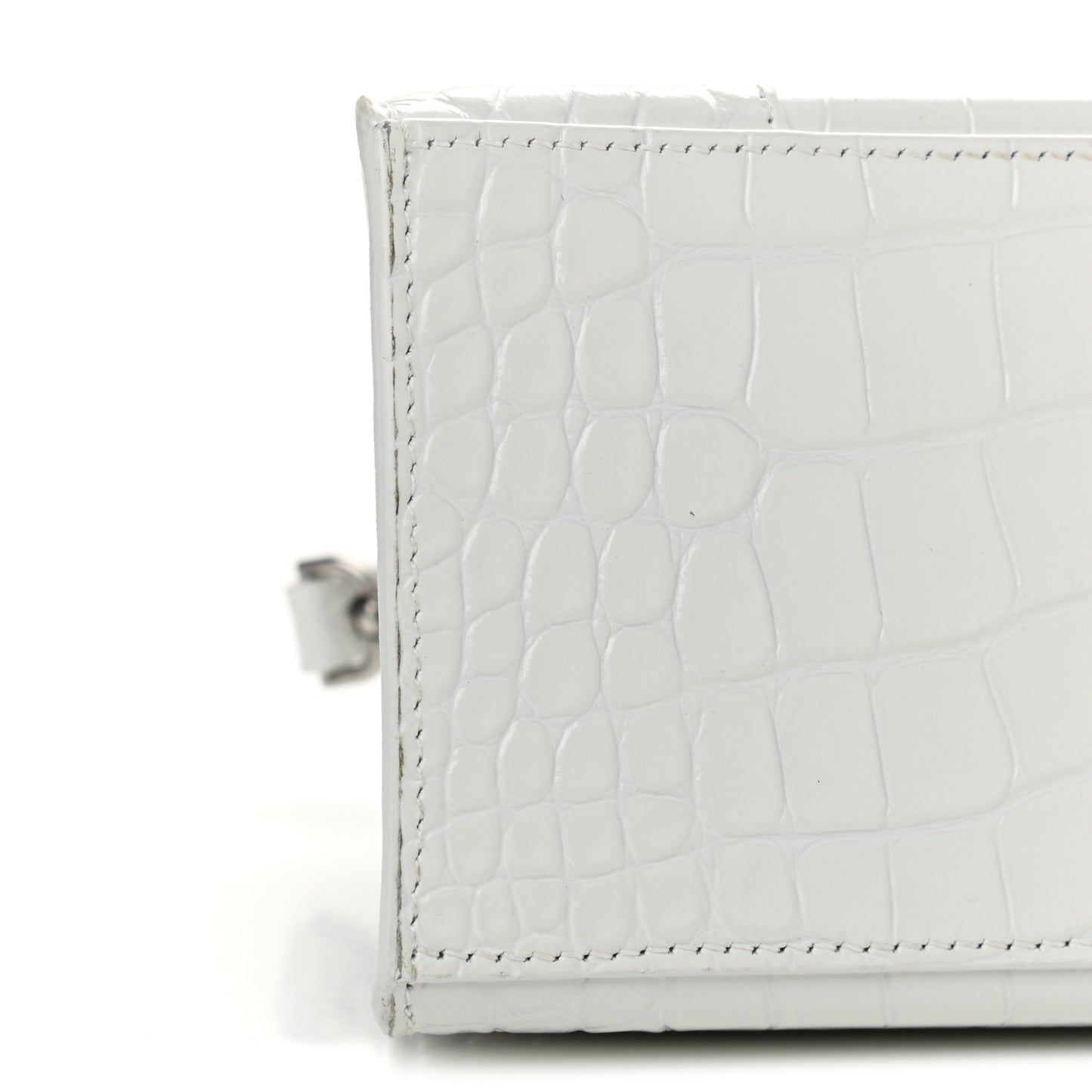 Calfskin Crocodile Embossed Small Hourglass Top Handle Bag White