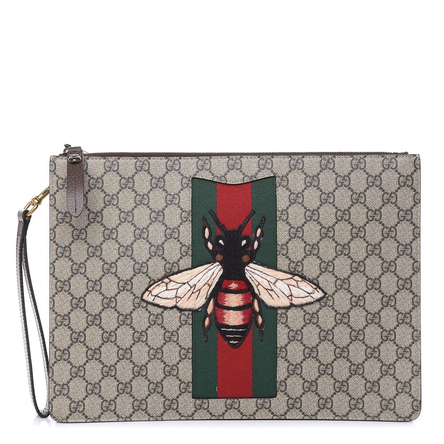 Gucci GG Supreme Monogram Web Animalier Bee Embroidered Medium Documents Holder Beige New Acero 1 of 8