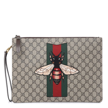 Gucci GG Supreme Monogram Web Animalier Bee Embroidered Medium Documents Holder Beige New Acero 1 of 8