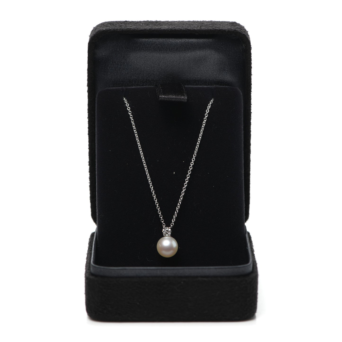 18K White Gold Diamond Akoya Pearl 7.5mm Signature Pendant Necklace