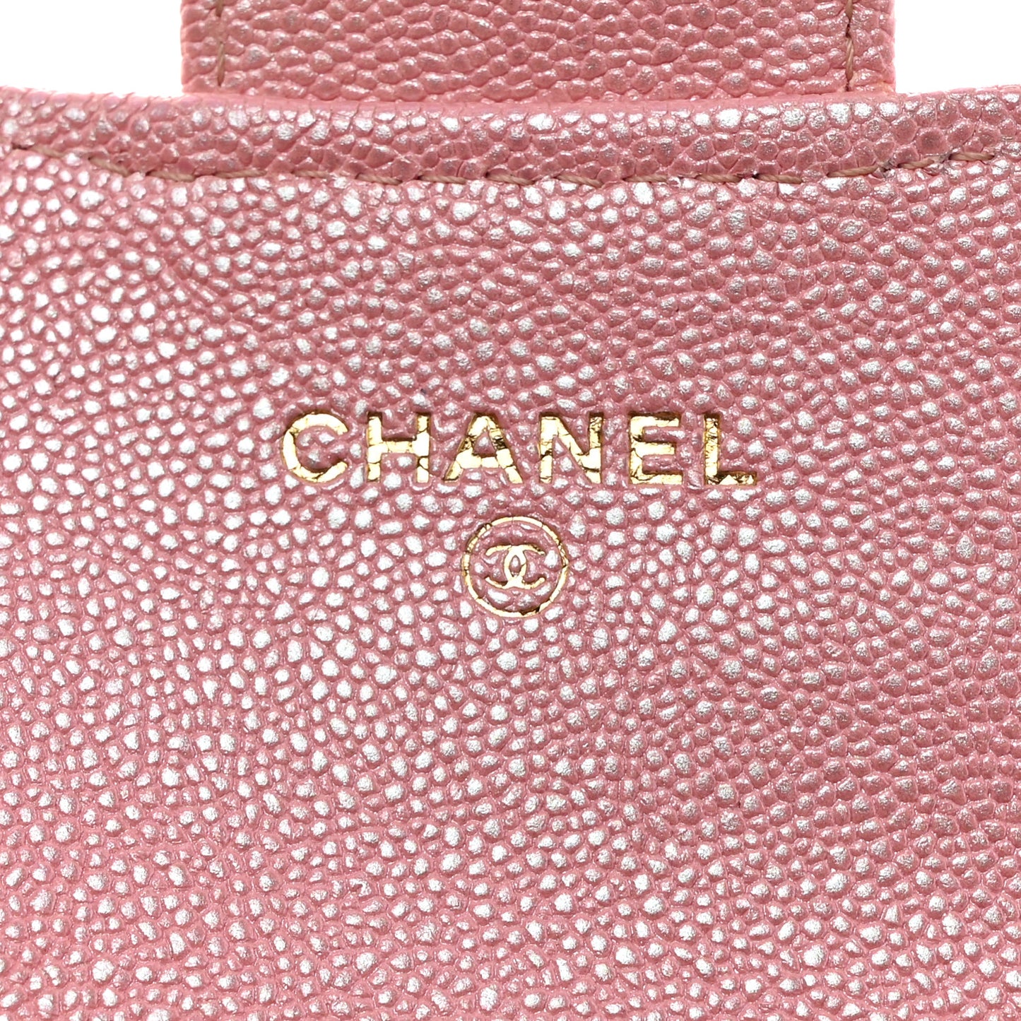 Iridescent Caviar Quilted Flap Card Holder Rose Pink
