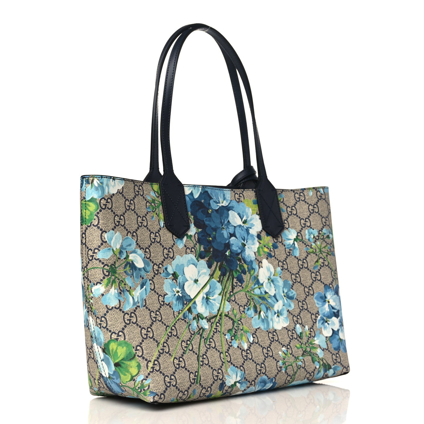 GG Supreme Monogram Blooms Small Reversible Tote Beige Blue Navy