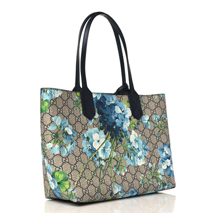 Gucci GG Supreme Monogram Blooms Small Reversible Tote Beige Blue Navy 3 of 8