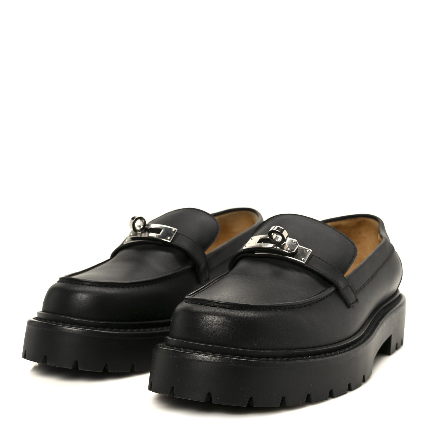 Hermes Calfskin Womens Icone Loafers 37 Black 4 of 9