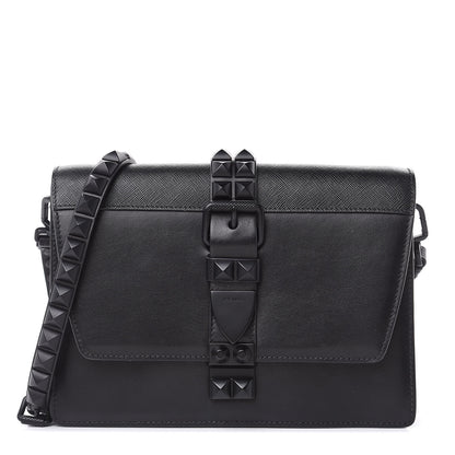 Prada Saffiano City Calfskin Monochrome Studded Large Elektra Shoulder Bag Black 1 of 10