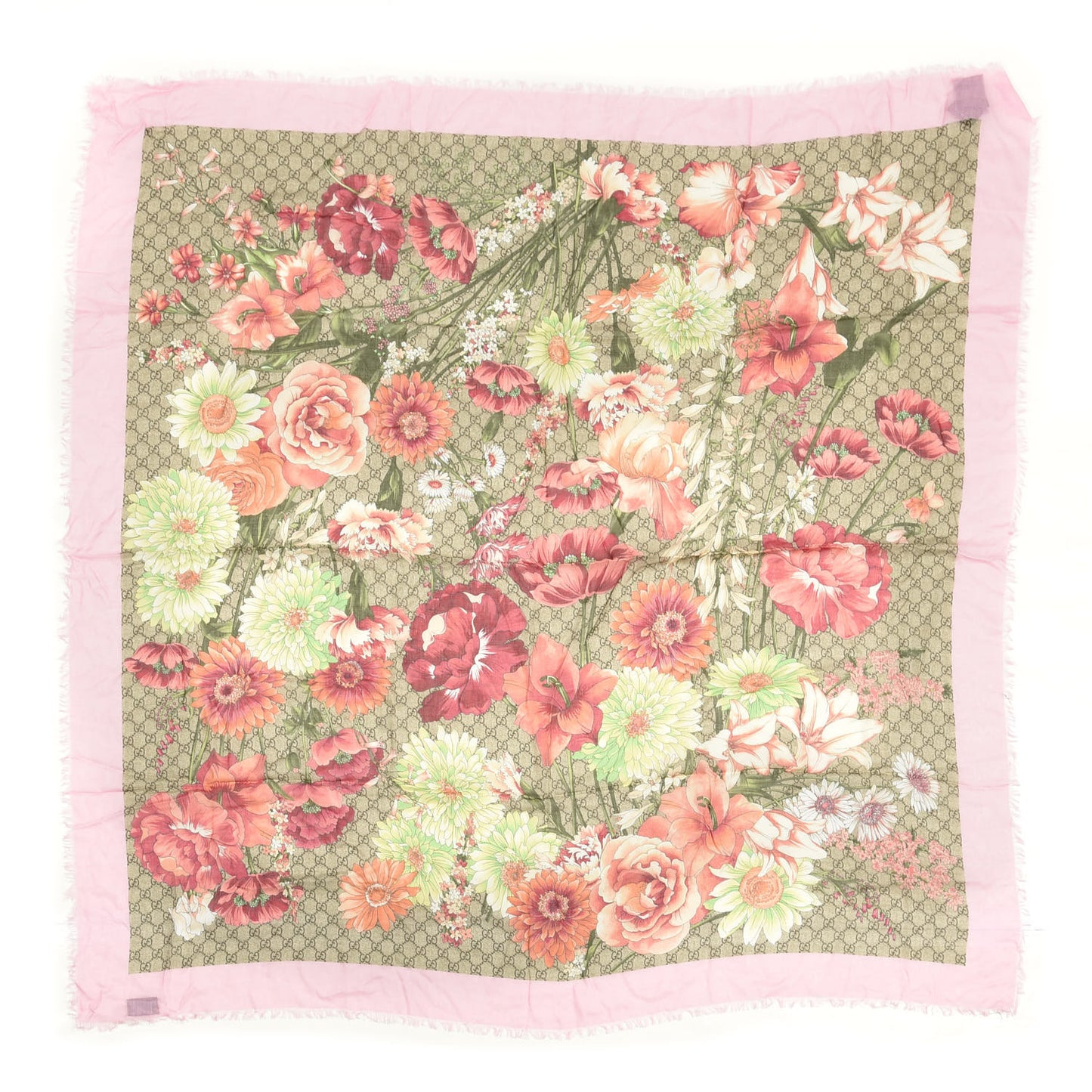 Silk Monogram Flora Square Scarf Light Pink
