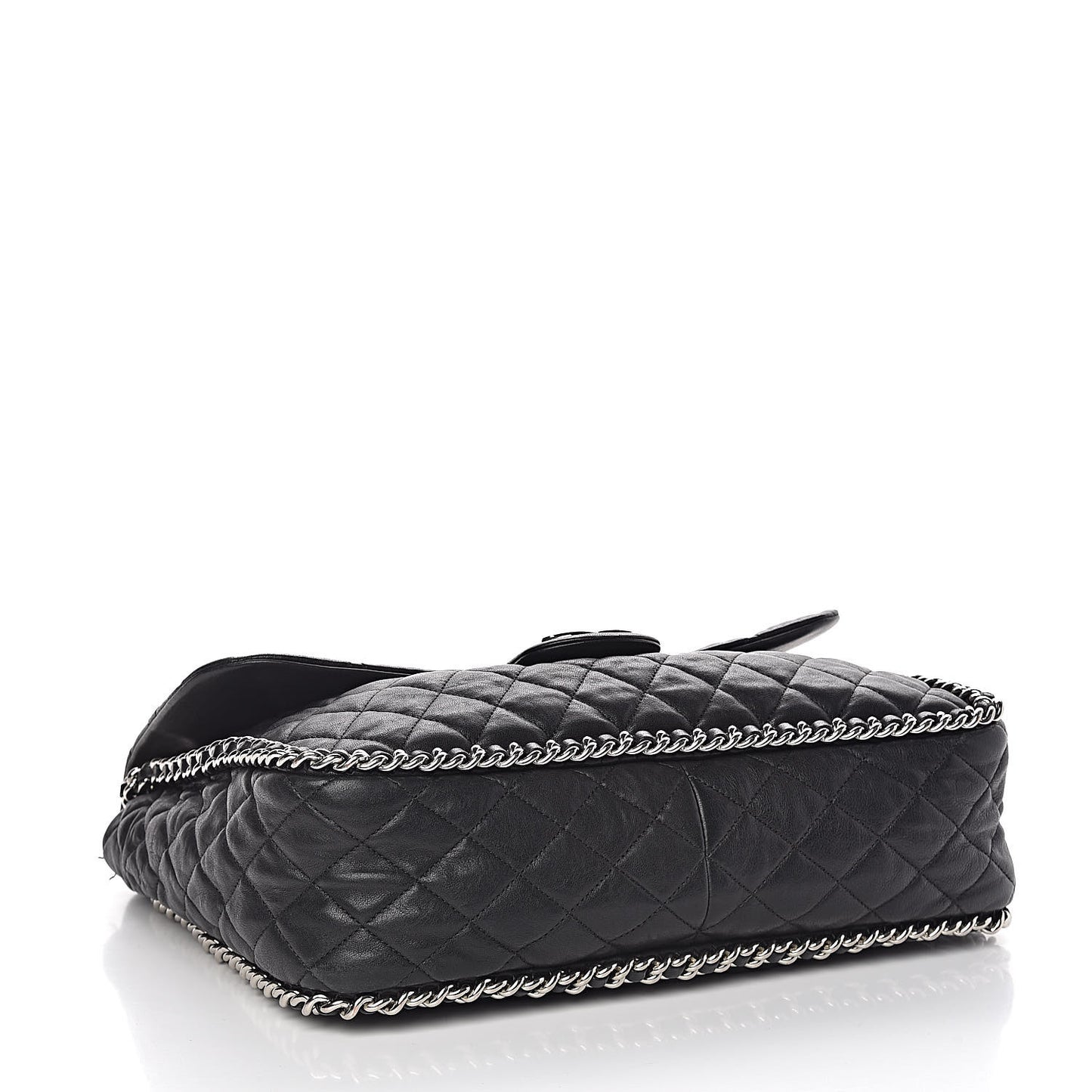 Washed Lambskin Quilted Maxi Chain Around Flap Black