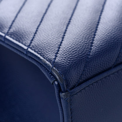 Saint Laurent Grain De Poudre Matelasse Chevron Large Monogram Satchel Blue 7 of 18