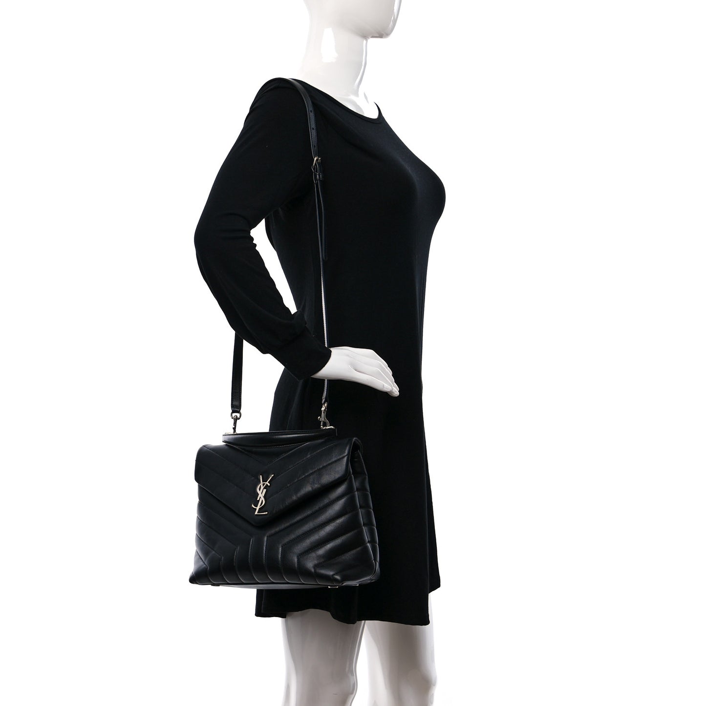 Calfskin Y Quilted Monogram Medium Loulou Satchel Black