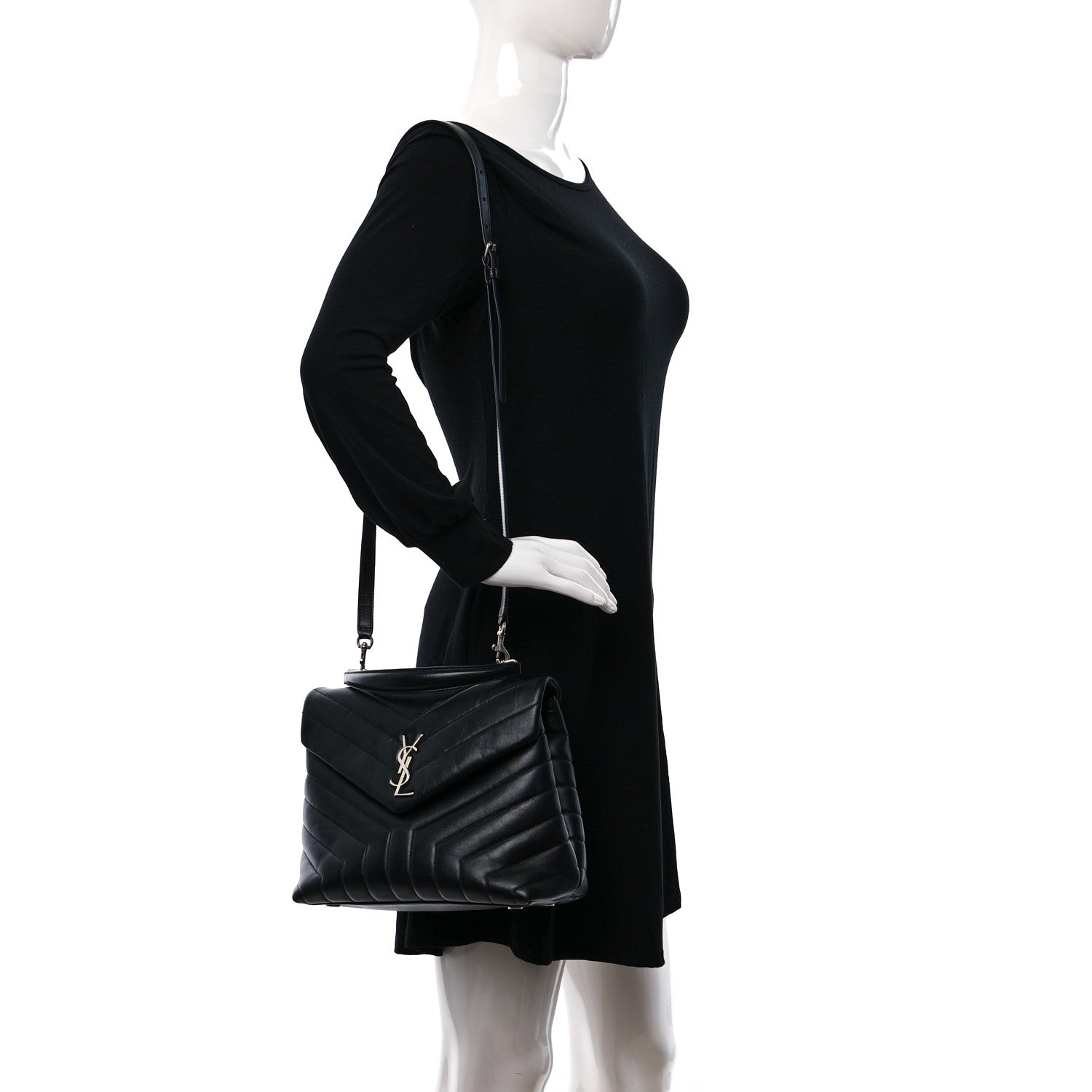 Saint Laurent Calfskin Y Quilted Monogram Medium Loulou Satchel Black 2 of 12