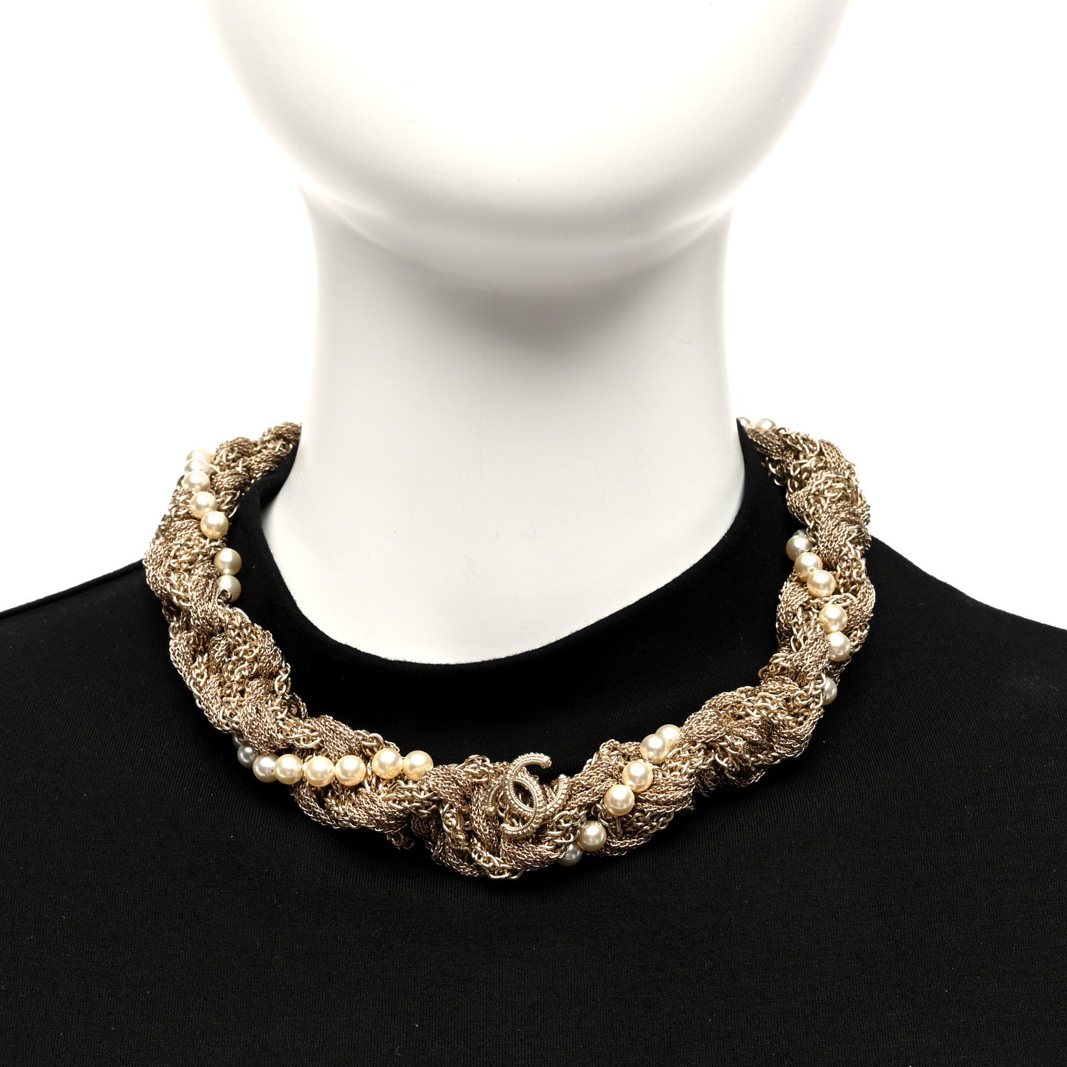 Chanel Multi Chain Braided Pearl Choker Gold 2 of 4