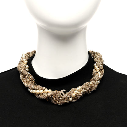 Chanel Multi Chain Braided Pearl Choker Gold 2 of 4