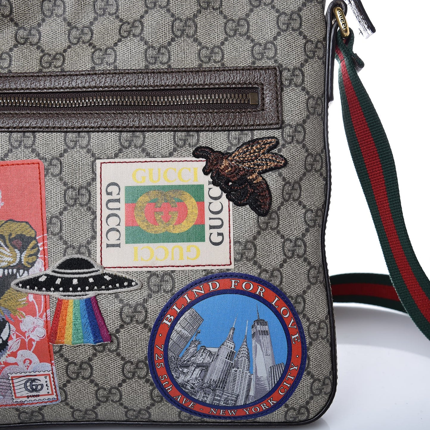 Soft GG Supreme Monogram Courrier Web Medium Flat Messenger Bag Beige New Acero Multicolor