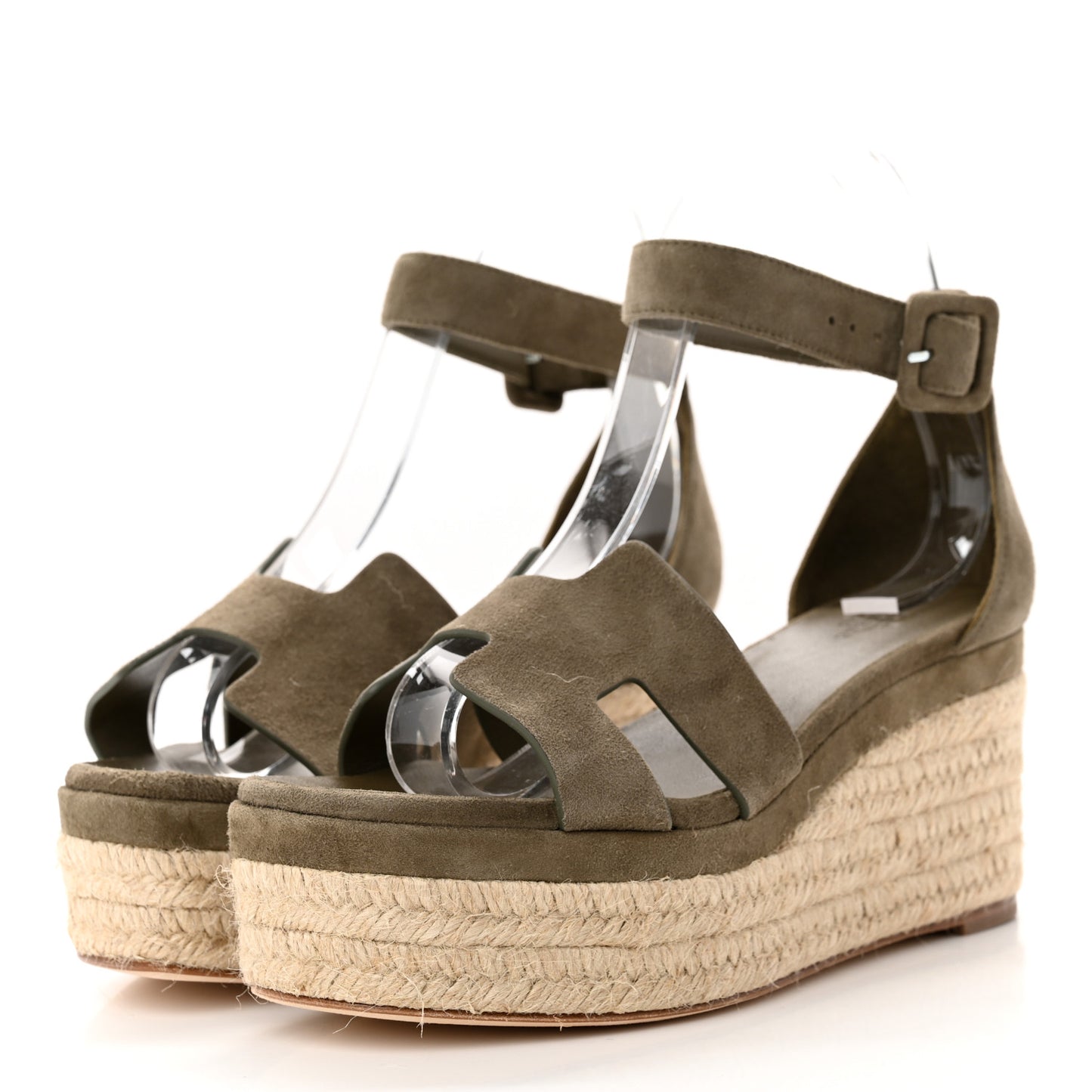 Suede Goatskin Elda Espadrille Wedge Sandals 37 Vert Toundra