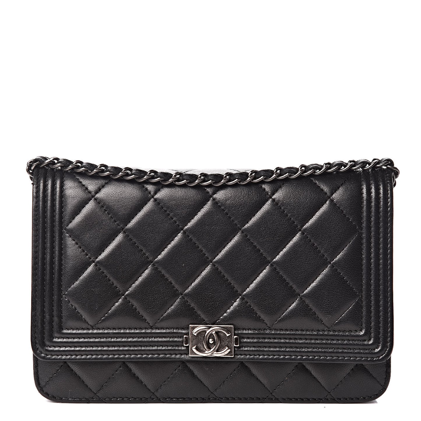 Lambskin Quilted Boy Wallet On Chain WOC Black