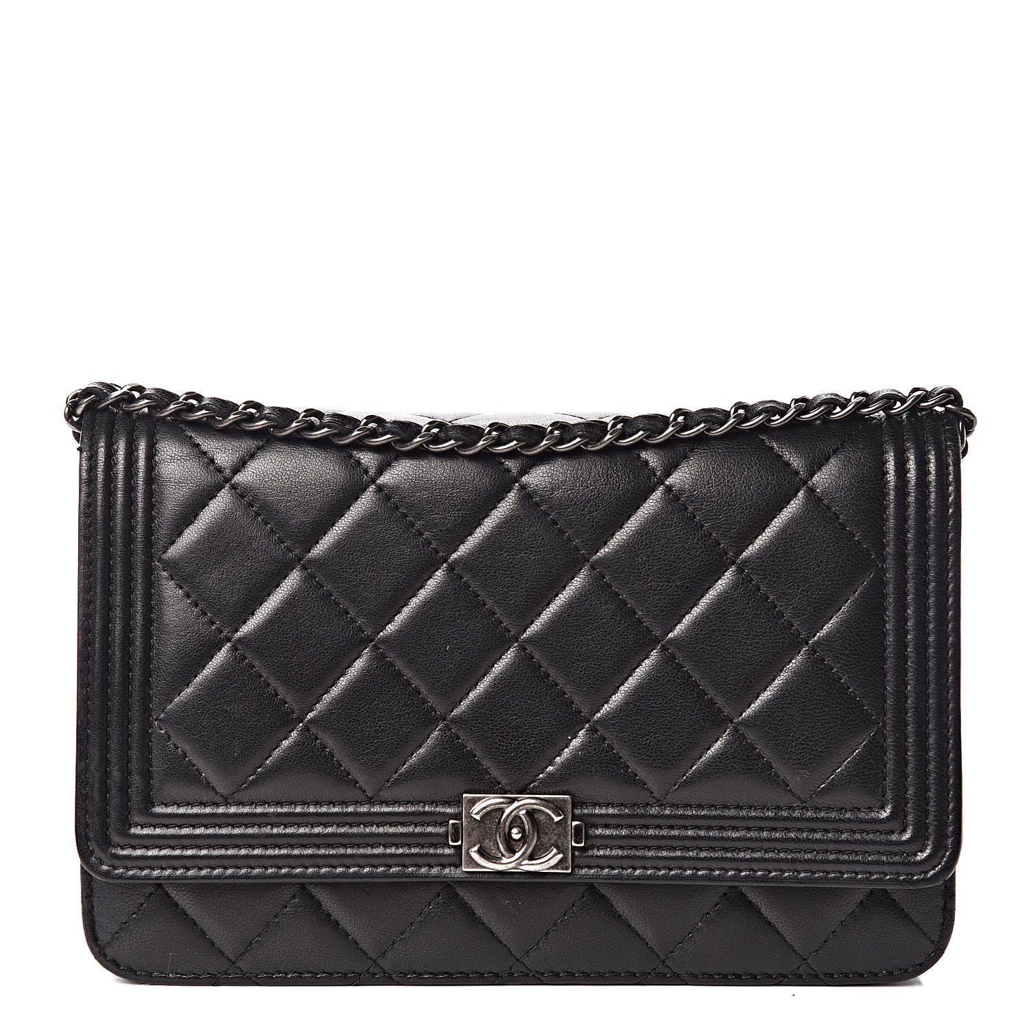 Chanel Lambskin Quilted Boy Wallet On Chain WOC Black 1 of 13