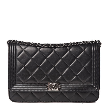 Chanel Lambskin Quilted Boy Wallet On Chain WOC Black 1 of 13
