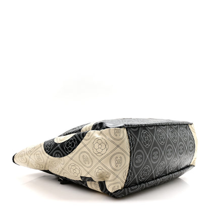 Chanel Coated Canvas Camellia Medium Shopping Tote Black Beige 4 of 10