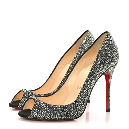 Christian Louboutin Suede Crystal Sexy Strass Peep Toe Pumps 37.5 Black Diamond 3 of 7