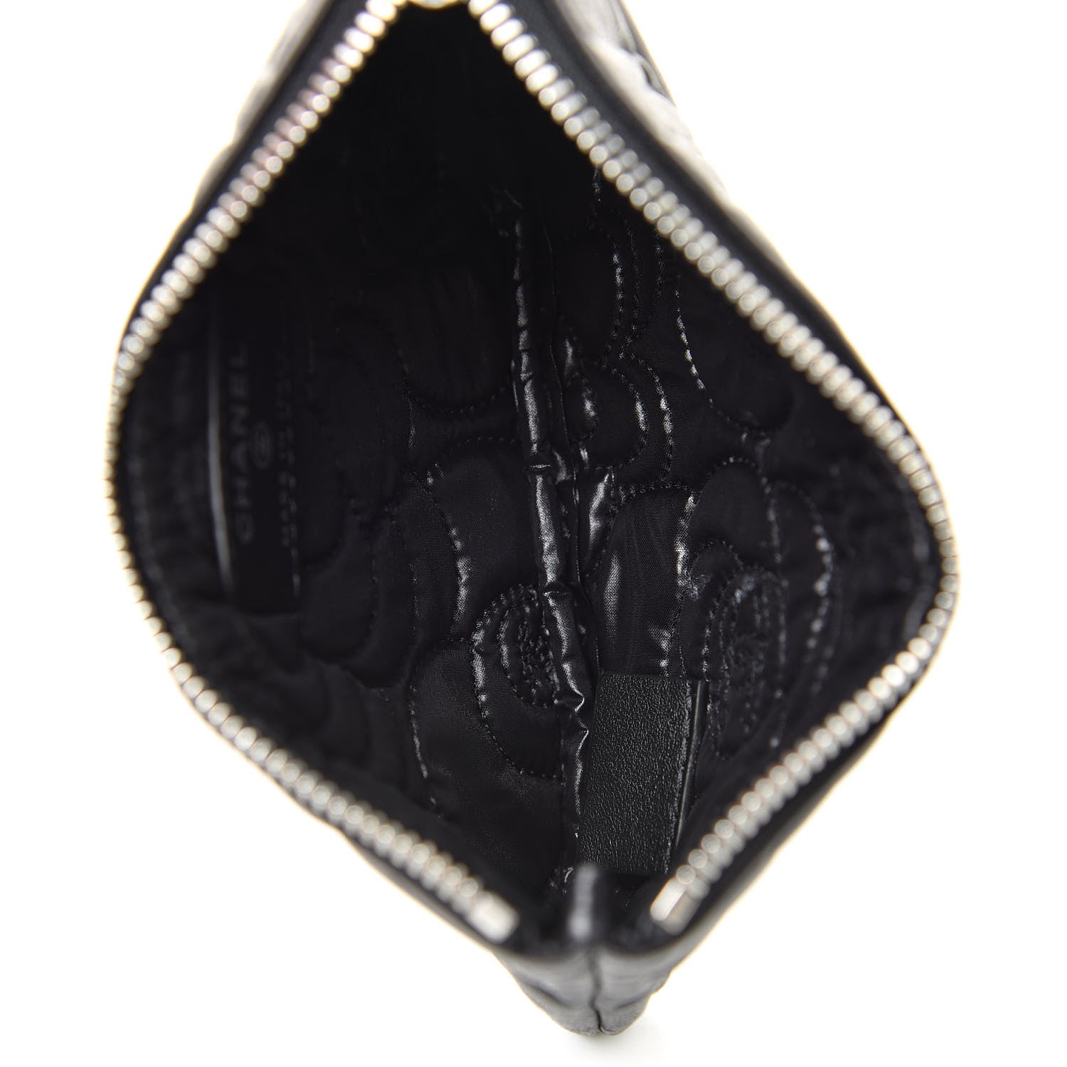 Chanel Goatskin Camellia Embossed Cosmetic Pouch Black 5 of 8