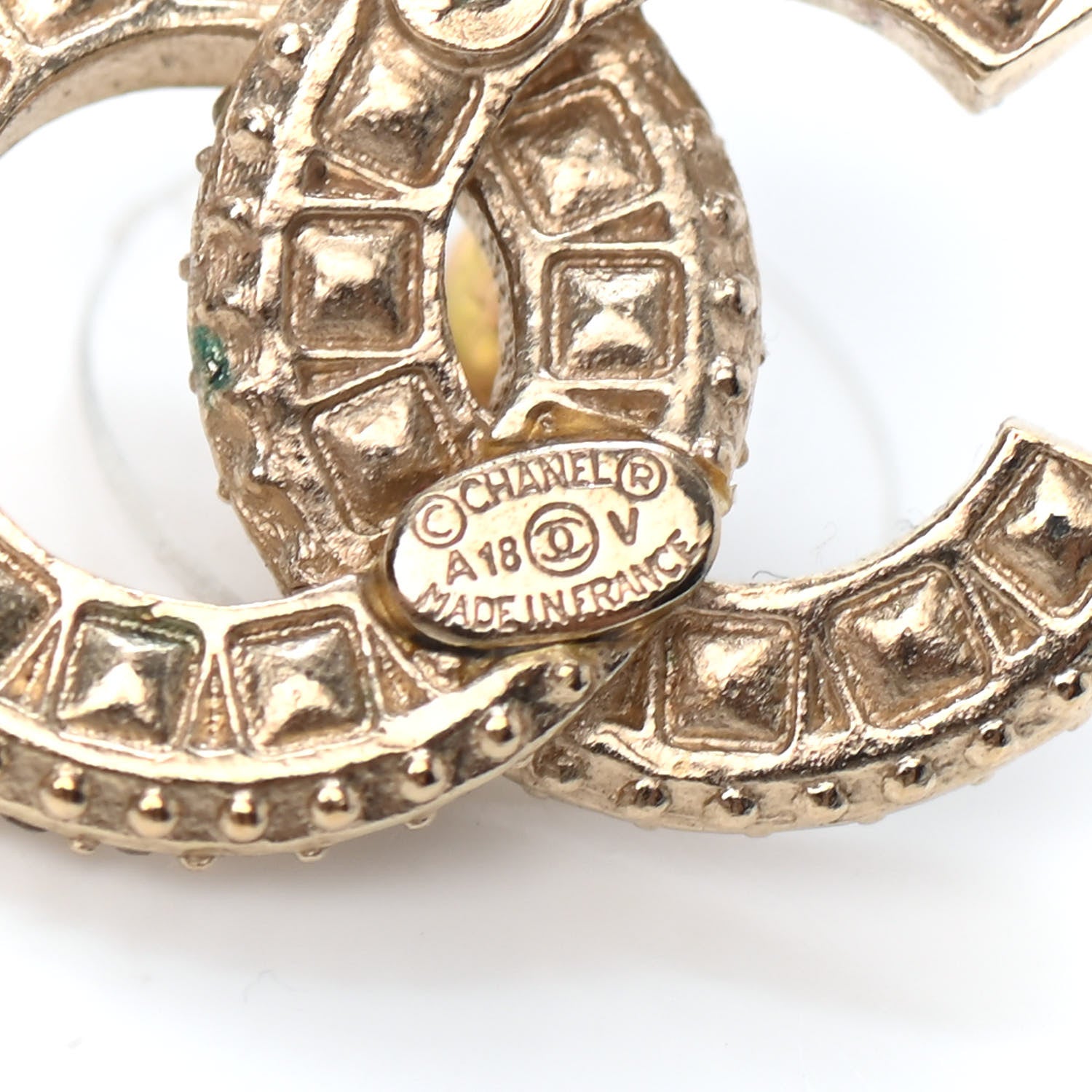 Chanel Crystal Timeless CC Earrings Light Gold 4 of 4
