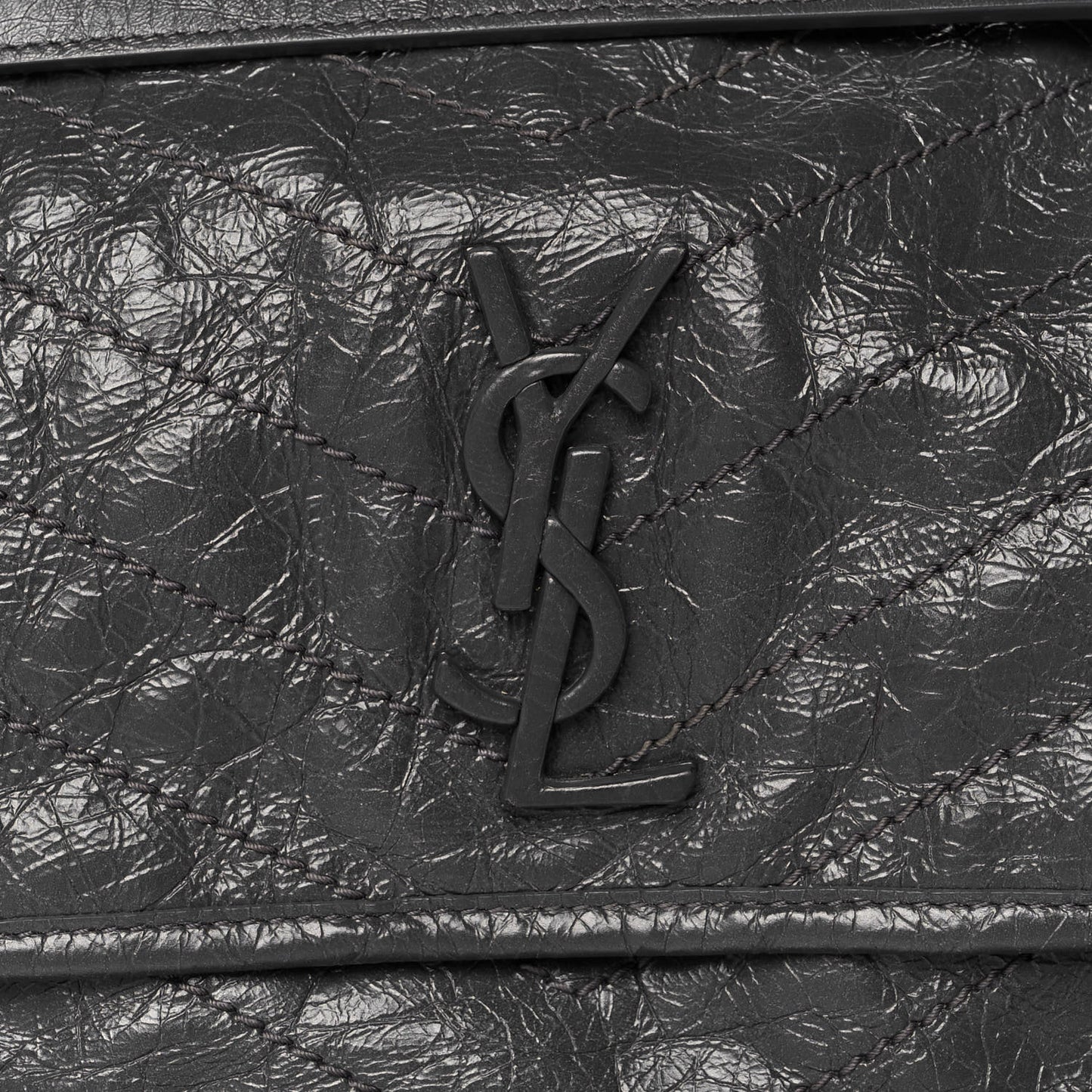 Crinkled Calfskin Matelasse Monogram Medium Niki Chain Satchel Fog
