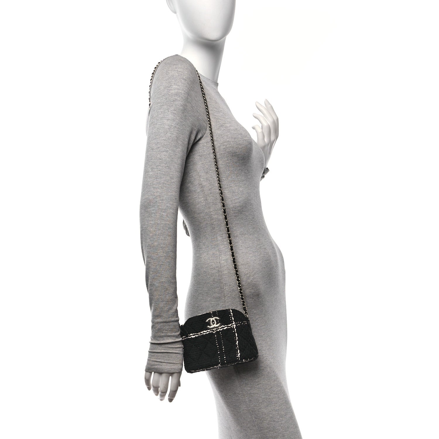 Chanel Tweed Quilted Mini Clutch With Chain Black White 2 of 12