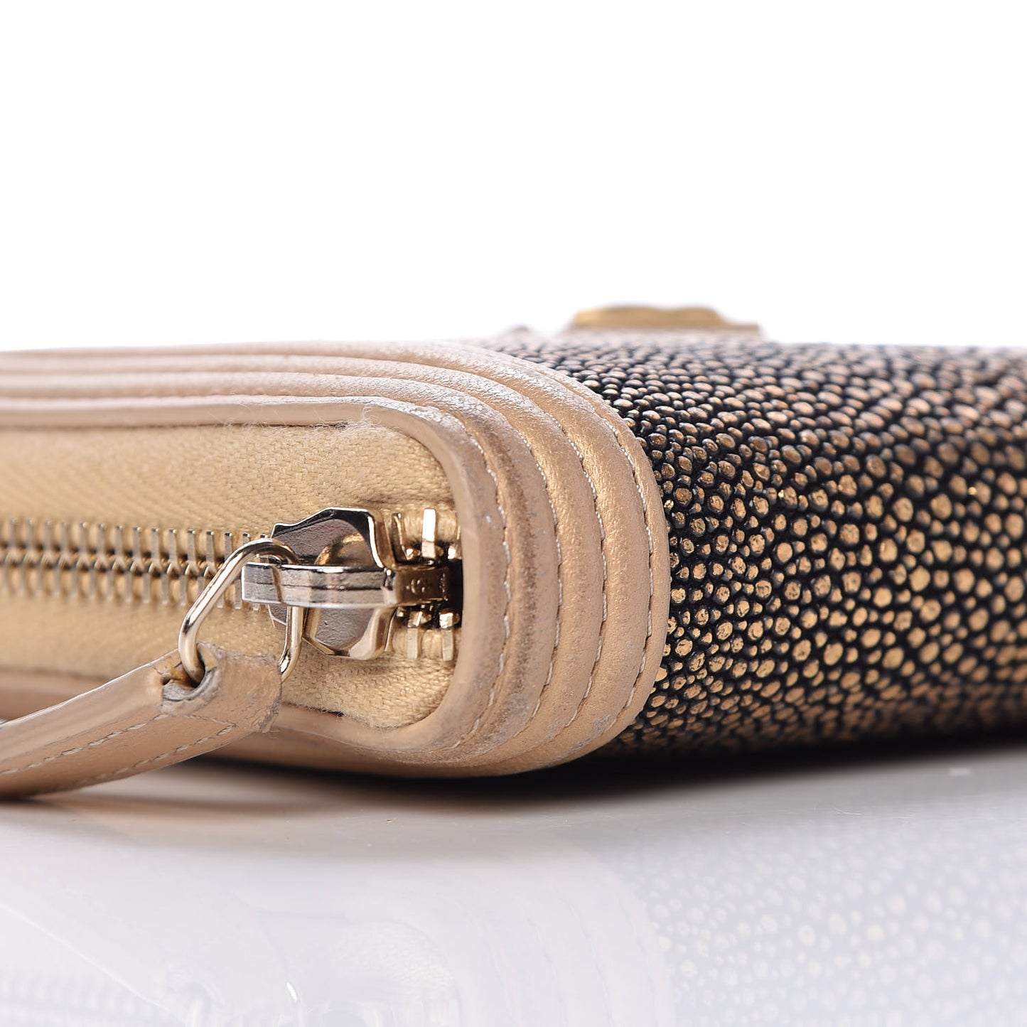 Metallic Galuchat Stingray Lambskin Boy Zip Around Wallet Gold
